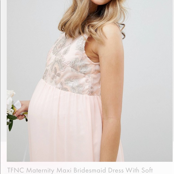 NWT - TFNC ASOS Maternity Maxi dress w floral soft sequin top.US 8, Nude/blush - Picture 2 of 3